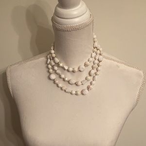 Empire Made Tri Strand White Beaded Necklace